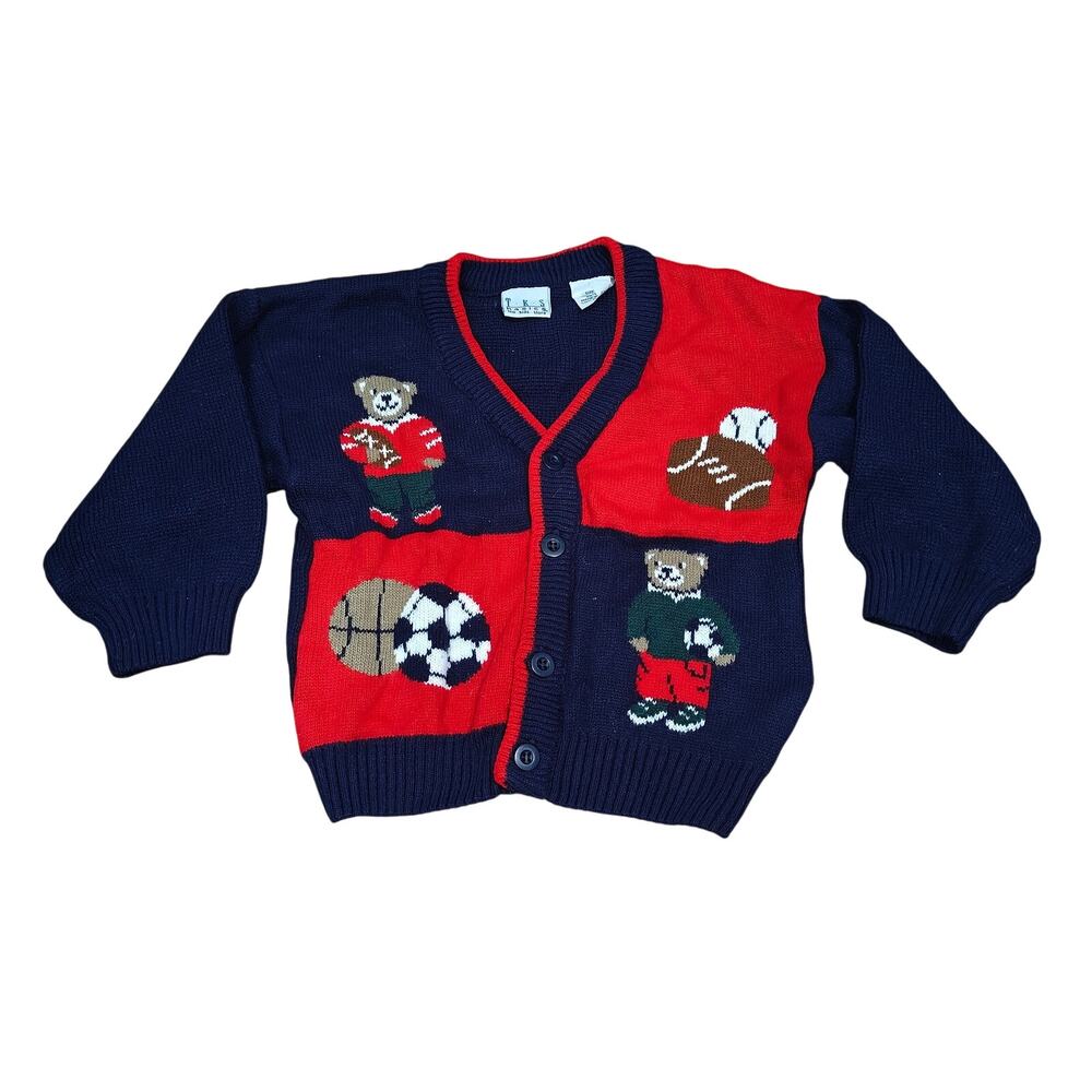 TKS Basics Sports Teddy Bear Cardigan Football Soccer Baseball Basketball 4T